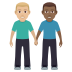 👨🏼‍🤝‍👨🏾 men holding hands: medium-light skin tone, medium-dark skin tone display on JoyPixels